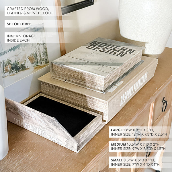 Large Leather Bound Book Boxes, Set of 3 (Online Exclusive)