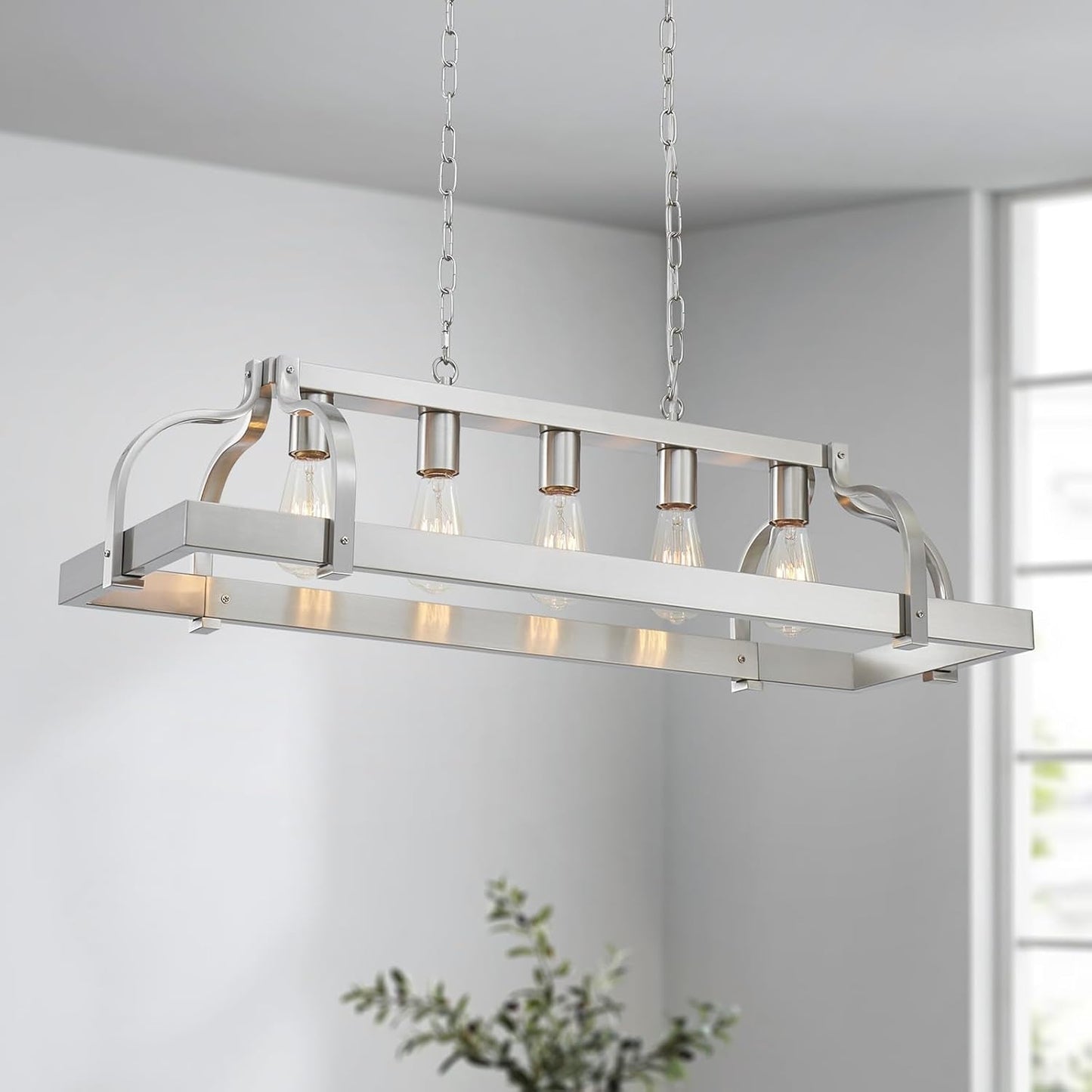 5-Light Metal Linear Chandelier Imitation Wood Grain  (Online Exclusive)