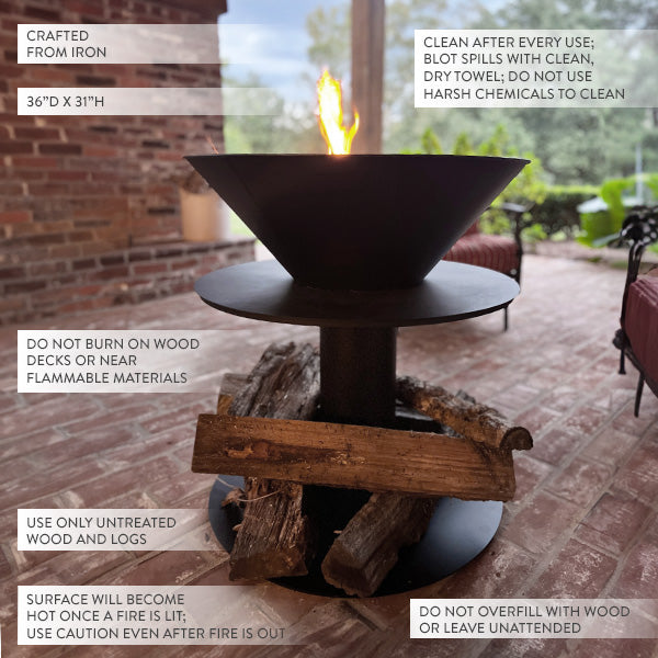 Outdoor Iron Pedestal Fire Bowl and Log Holder (Online Exclusive)
