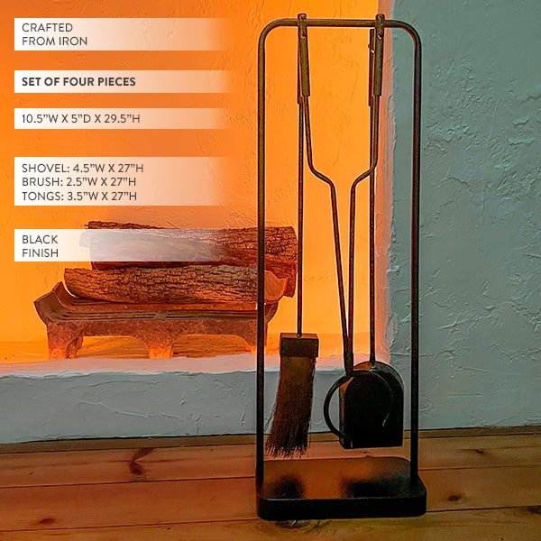 Black Iron Fireplace Tool Set with Shovel Brush Tongs (Online Exclusive)