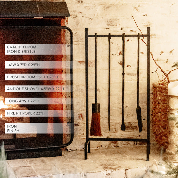 4 Piece Black Iron Fireplace Tool Set (Online Exclusive)