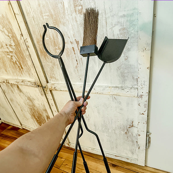 Black Iron Fireplace Tool Set with Shovel Brush Tongs (Online Exclusive)