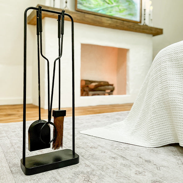 Black Iron Fireplace Tool Set with Shovel Brush Tongs (Online Exclusive)