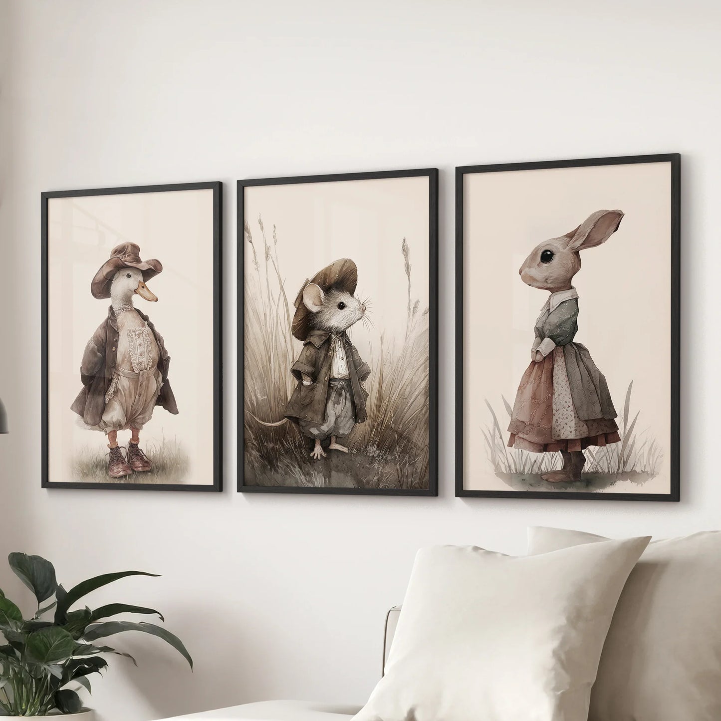 Vintage Animal Nursery Wall Art Set: Duck, Mouse, Rabbit  (online exclusive)