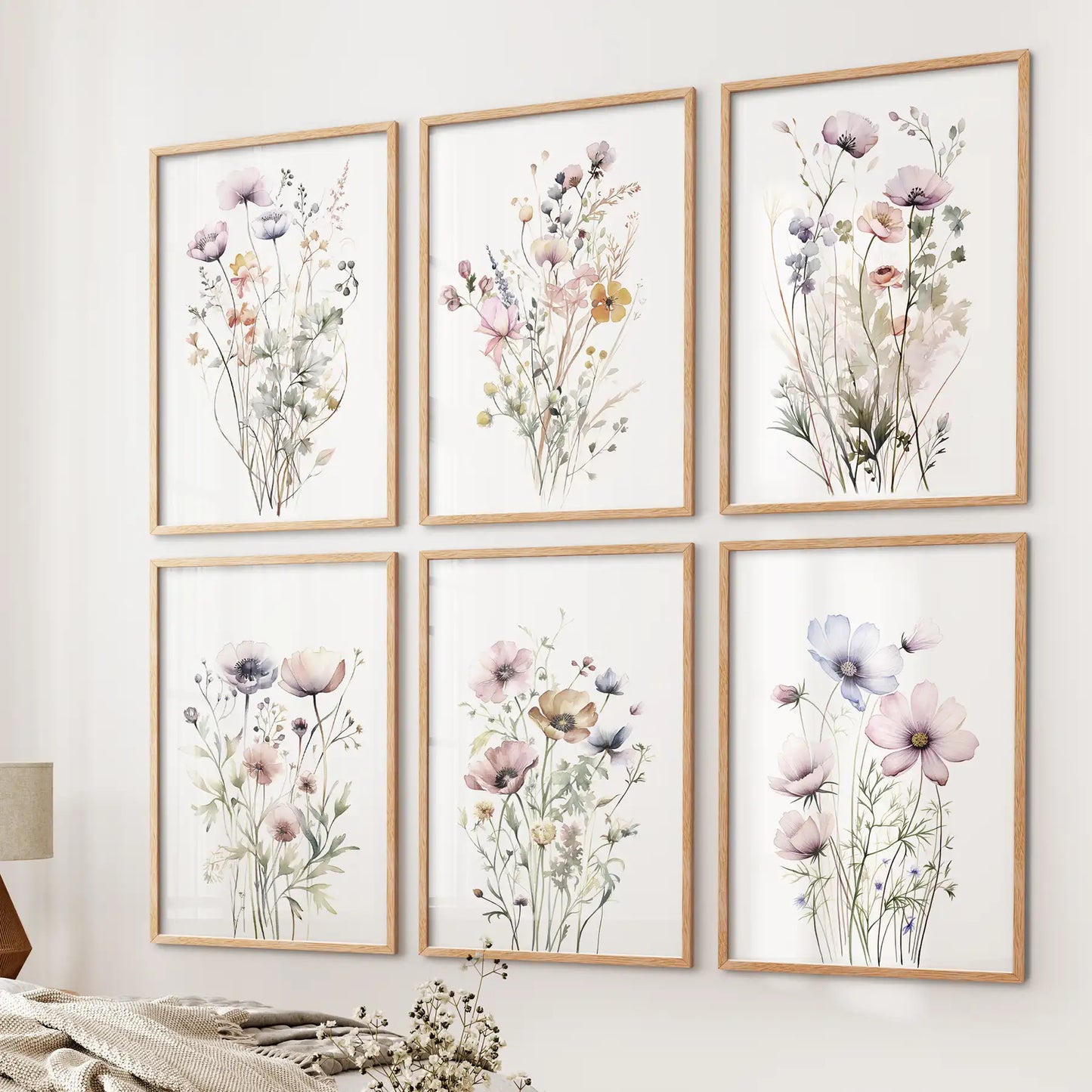 Botanical Watercolor 6 Piece Art Set. Meadow Flowers  Prints for Bedroom  (online exclusive)