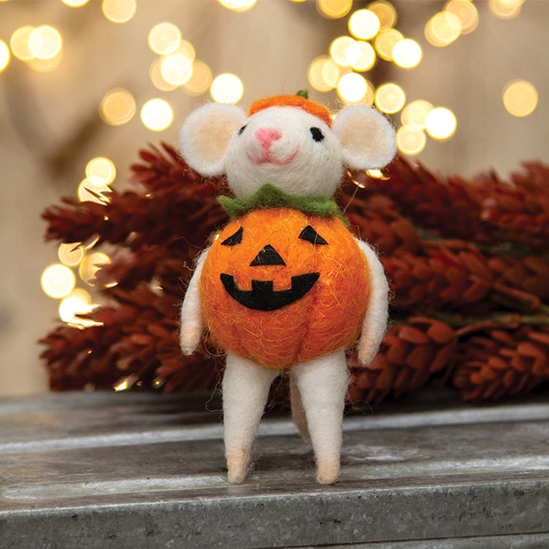 Felted Halloween Pumpkin Mouse Ornament