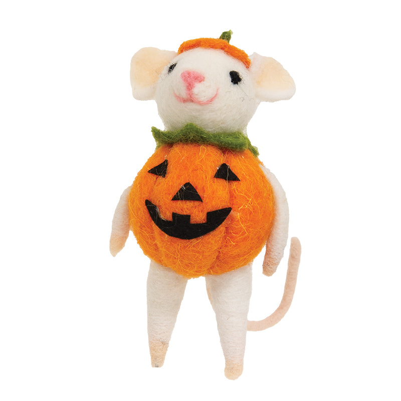 Felted Halloween Pumpkin Mouse Ornament