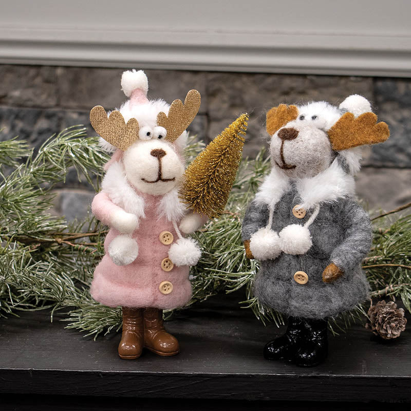 Moose in Gray Puffer Coat Felted Ornament