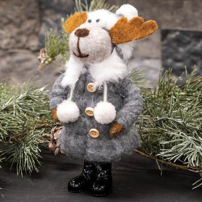 Moose in Gray Puffer Coat Felted Ornament