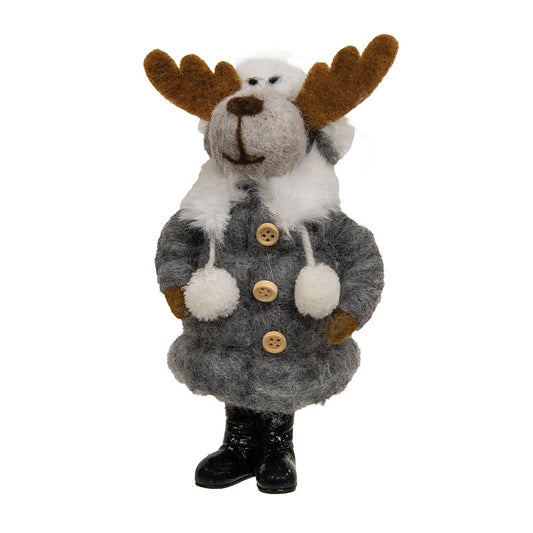 Moose in Gray Puffer Coat Felted Ornament