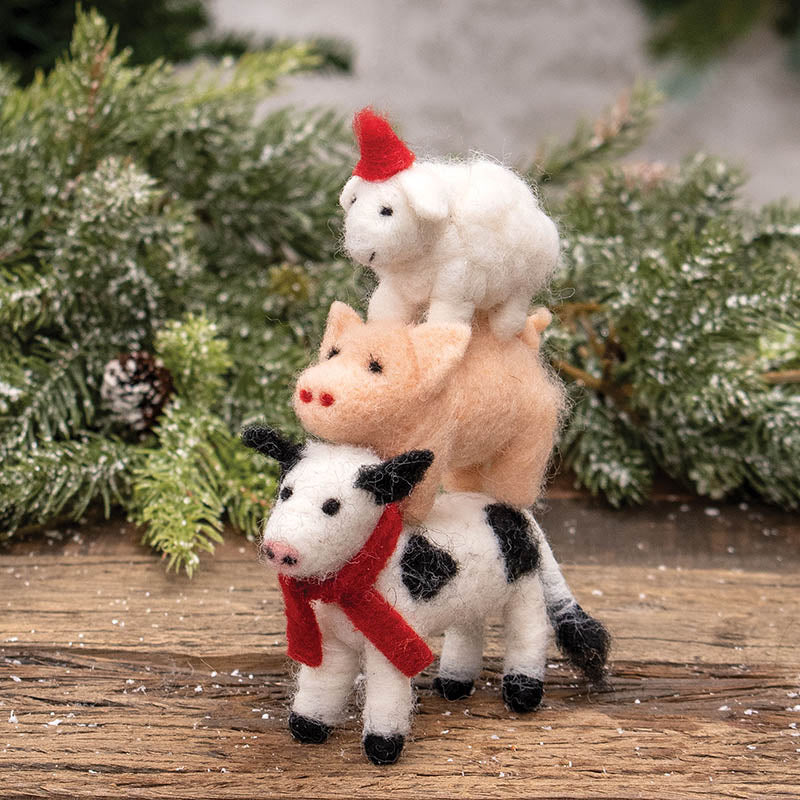 Farm Animal Stack Felted Ornament