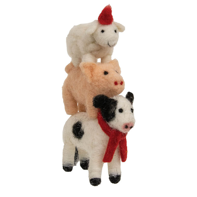 Farm Animal Stack Felted Ornament