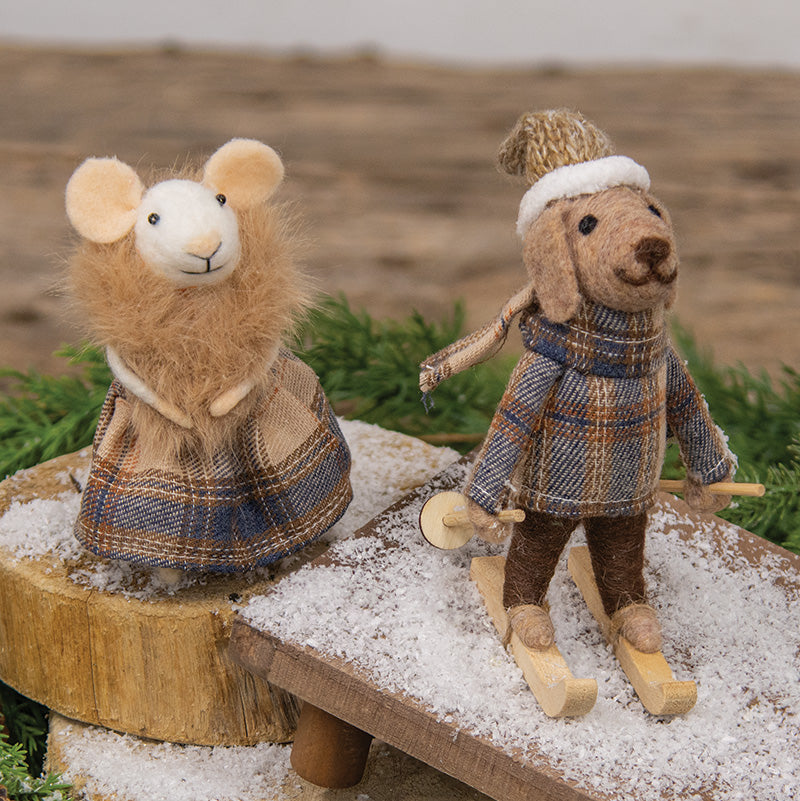 SKI CHALET MOUSE FELTED ORNAMENT