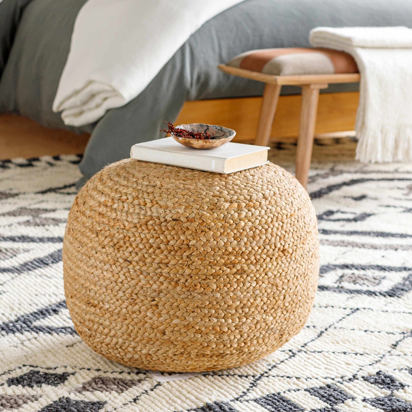 Kaumakani Knitted Jute Round Pouf  (online exclusive