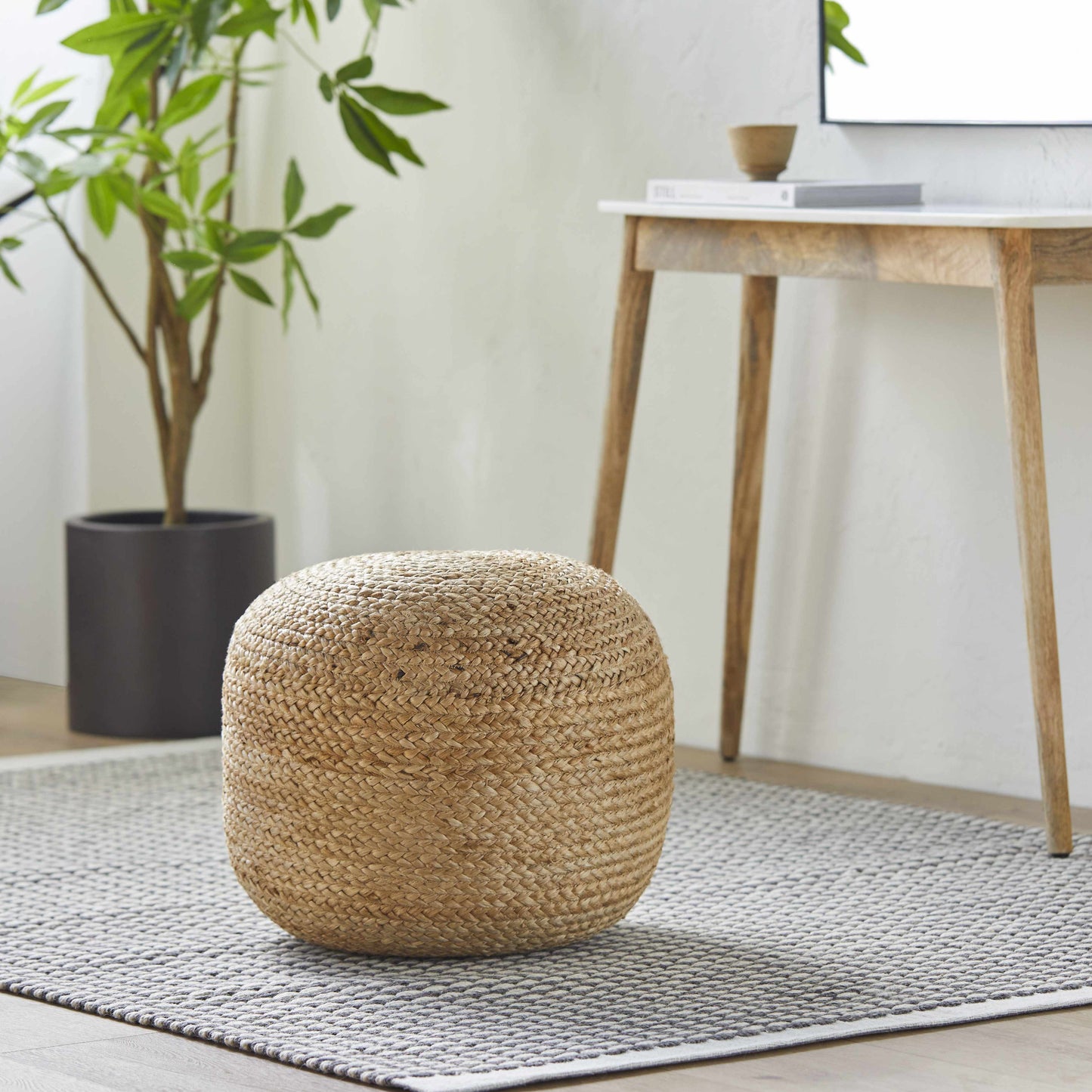 Kaumakani Knitted Jute Round Pouf  (online exclusive