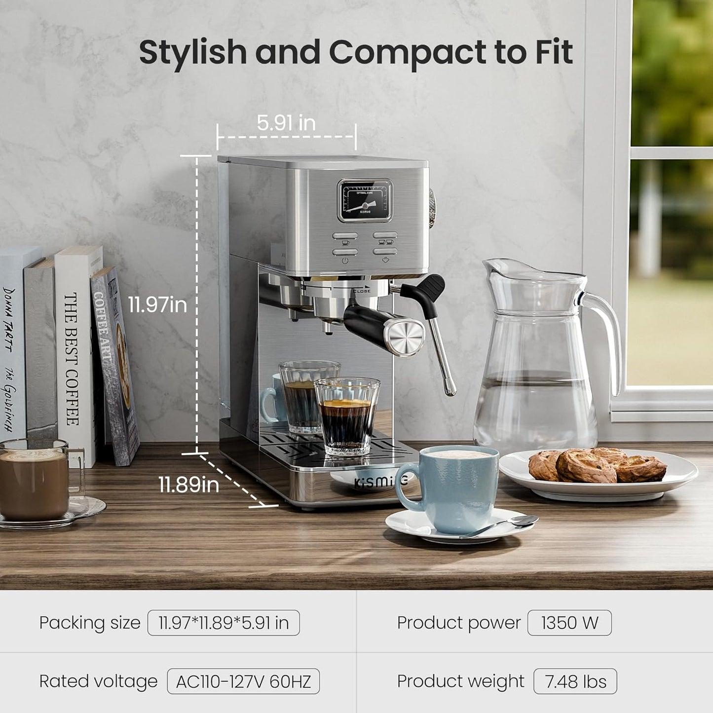 Kismile Espresso Coffee Maker Machine 20 Bar, with Milk Frother Steam Wand  (Online Exclusive) CM8032