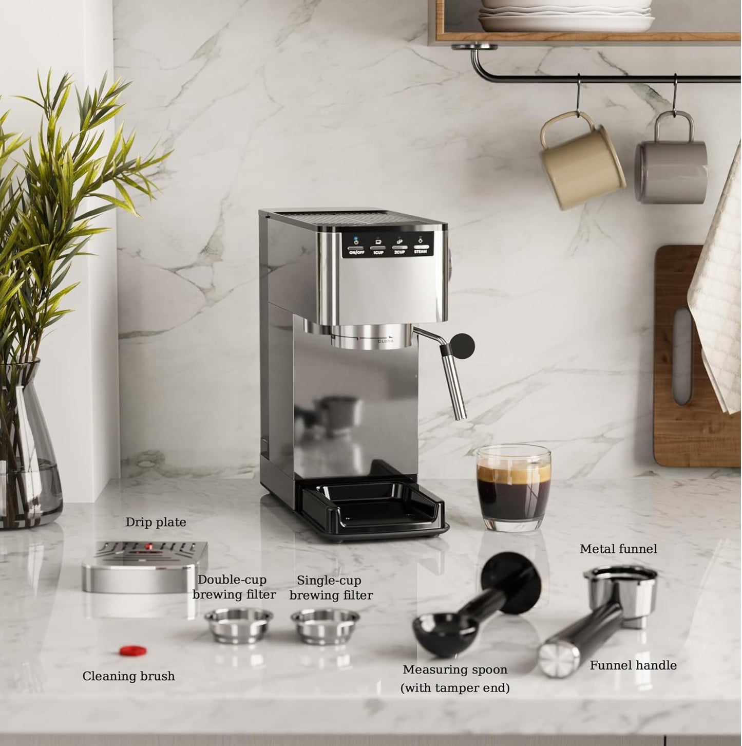 Kismile Espresso Coffee Maker Machine 20 Bar, with Milk Frother Steam Wand  (Online Exclusive) CM8032