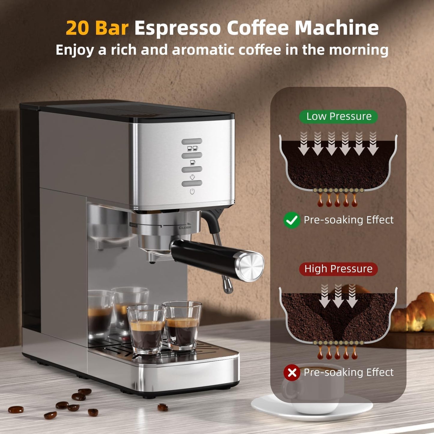 Kismile Espresso Coffee Maker Machine 20 Bar, with Milk Frother Steam Wand  (Online Exclusive) CM8032