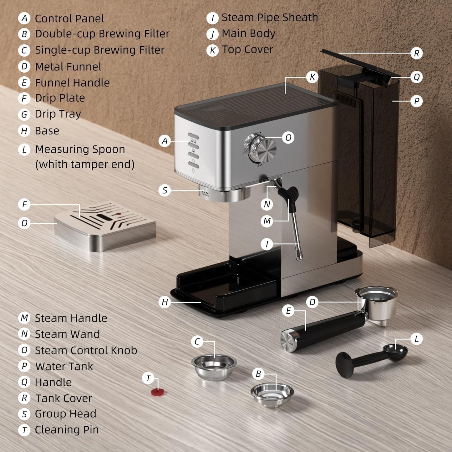 Kismile Espresso Coffee Maker Machine 20 Bar, with Milk Frother Steam Wand  (Online Exclusive) CM8032