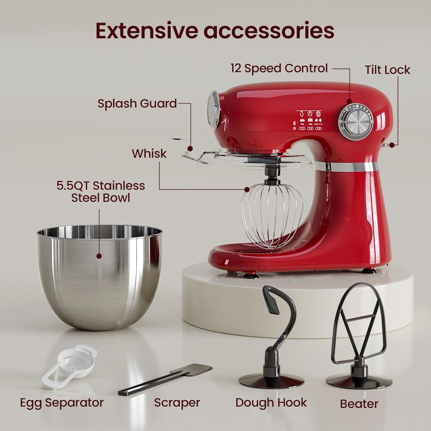 Kismile Stand Mixer, 5.5-Quart Electric Mixer with 12  (Online Exclusive) Speeds CF3715