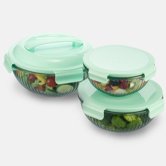 Borosilicate Glass Mixing Bowl Set- Diamond Blue (W/ Handle) (Online Exclusive)