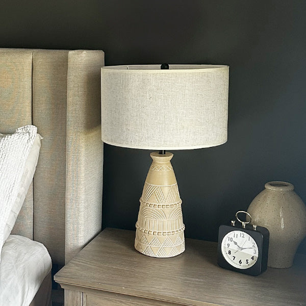 Intricate Beige Bedside Table Lamp (Online Exclusive)