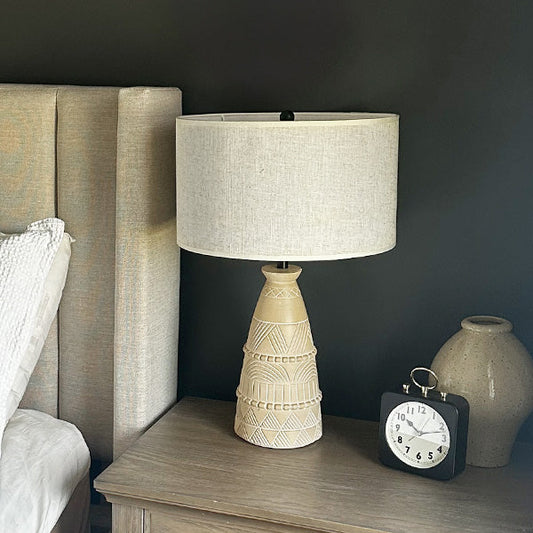 Intricate Beige Bedside Table Lamp (Online Exclusive)