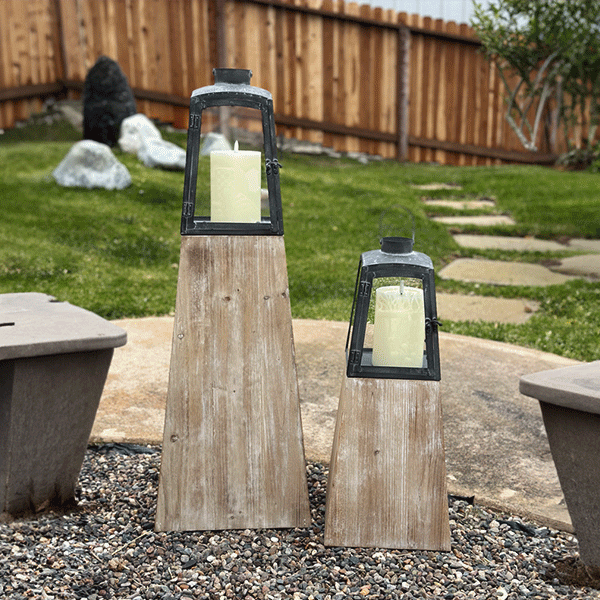 Removable Metal Lanterns with Wood Base, Set of Two (Online Exclusive)