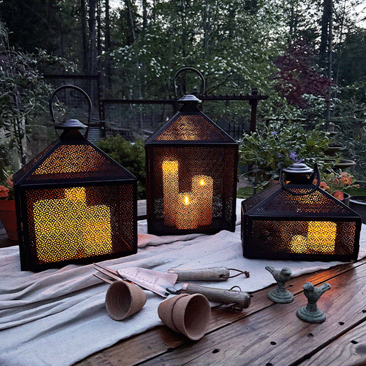 Perforated Iron Metal Lanterns, Set of Three (Online Exclusive)