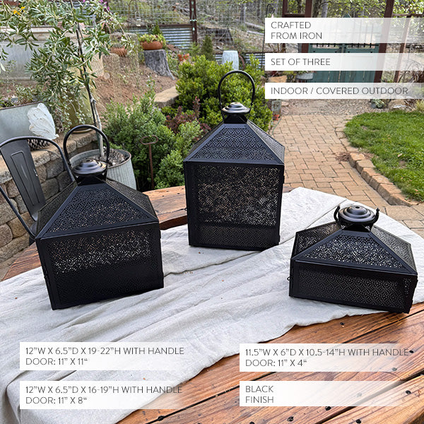 Perforated Iron Metal Lanterns, Set of Three (Online Exclusive)