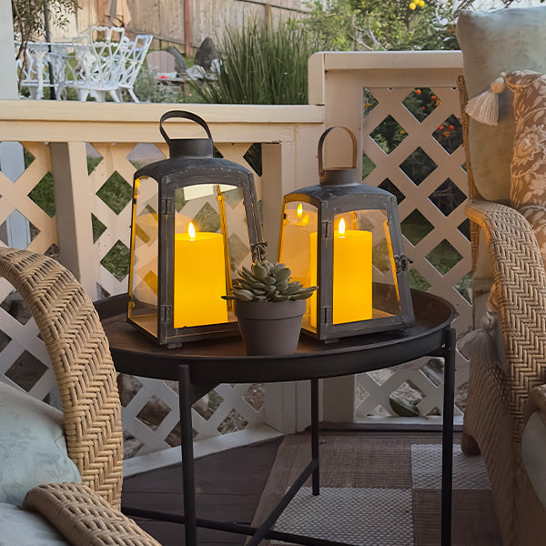 Removable Metal Lanterns with Wood Base, Set of Two (Online Exclusive)