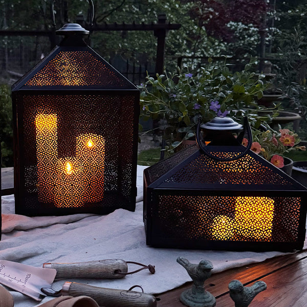 Perforated Iron Metal Lanterns, Set of Three (Online Exclusive)