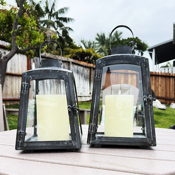 Removable Metal Lanterns with Wood Base, Set of Two (Online Exclusive)