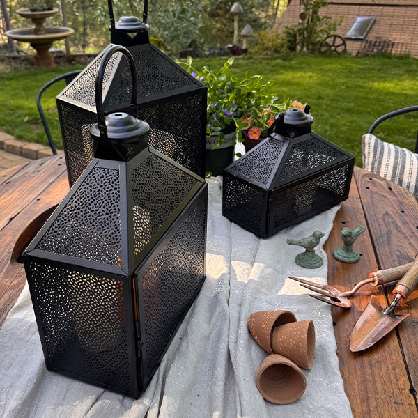 Perforated Iron Metal Lanterns, Set of Three (Online Exclusive)