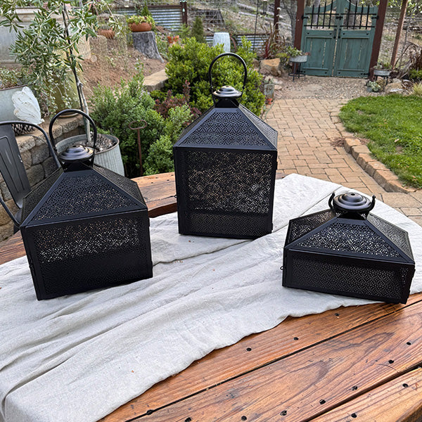 Perforated Iron Metal Lanterns, Set of Three (Online Exclusive)