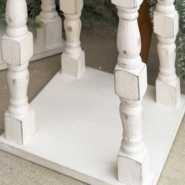 Distressed White Turned Wooden Open Lanterns, Set of Two (Online Exclusive)