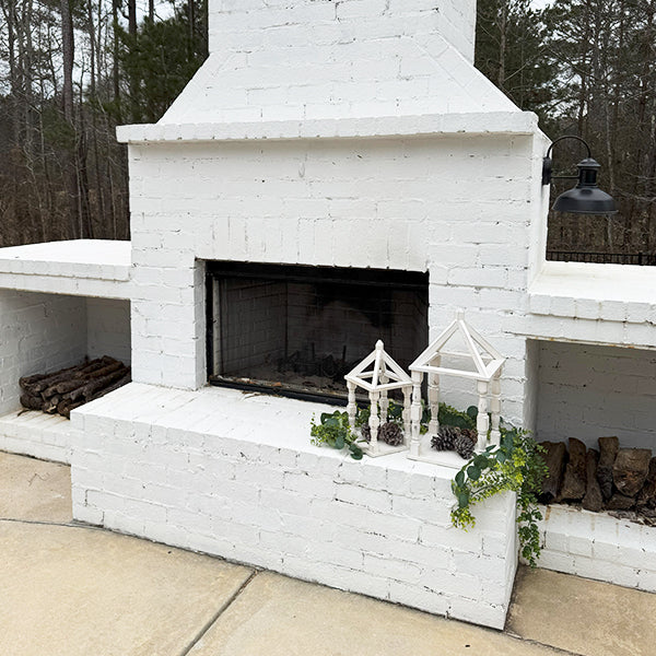 Distressed White Turned Wooden Open Lanterns, Set of Two (Online Exclusive)