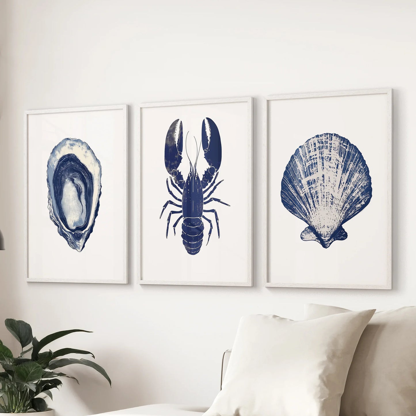 Lobster, Shell Nautical Prints.Coastal Set of 3 Piece  (online exclusive)