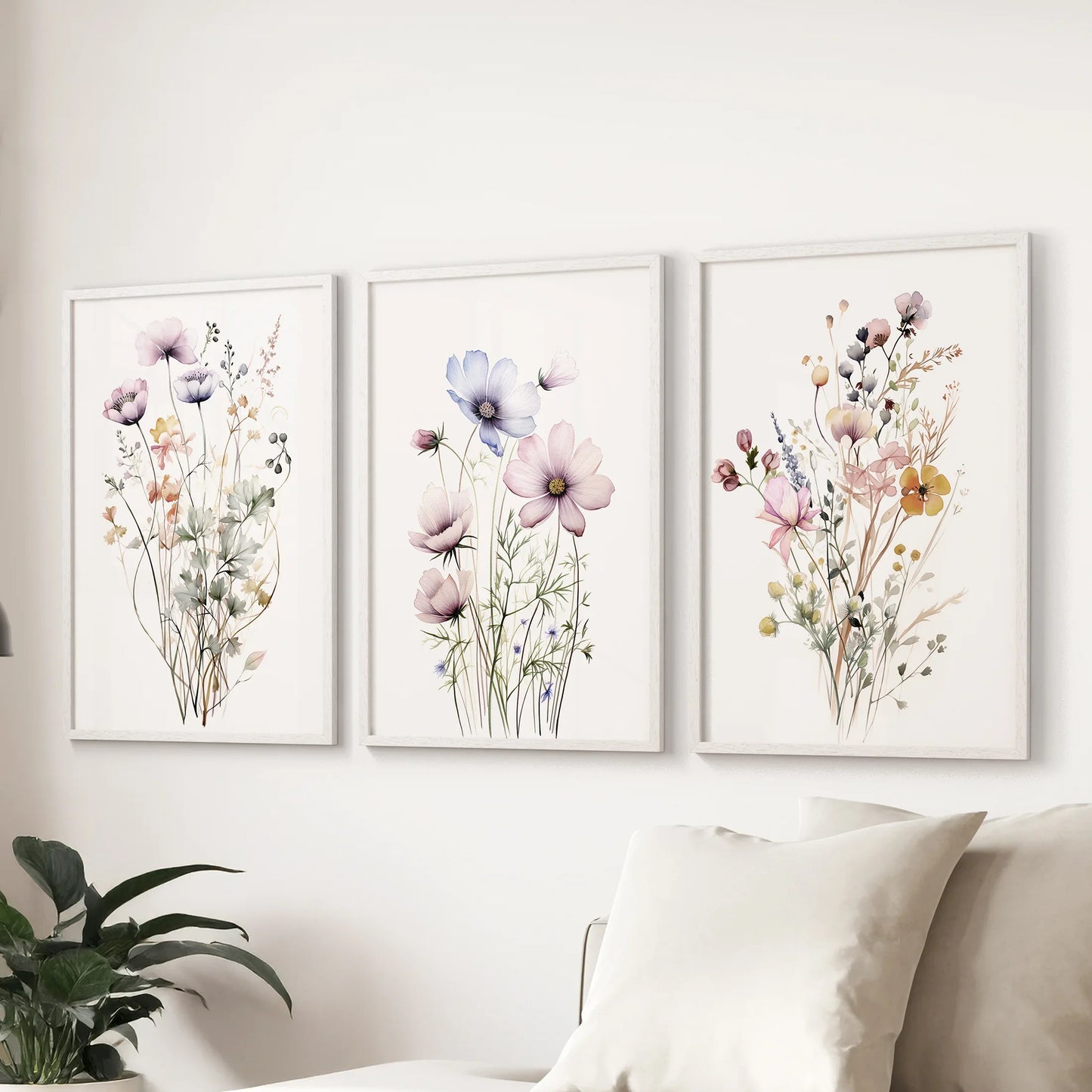 Watercolor Floral Wall Art. Set of 3 Botanical Prints  (online exclusive)
