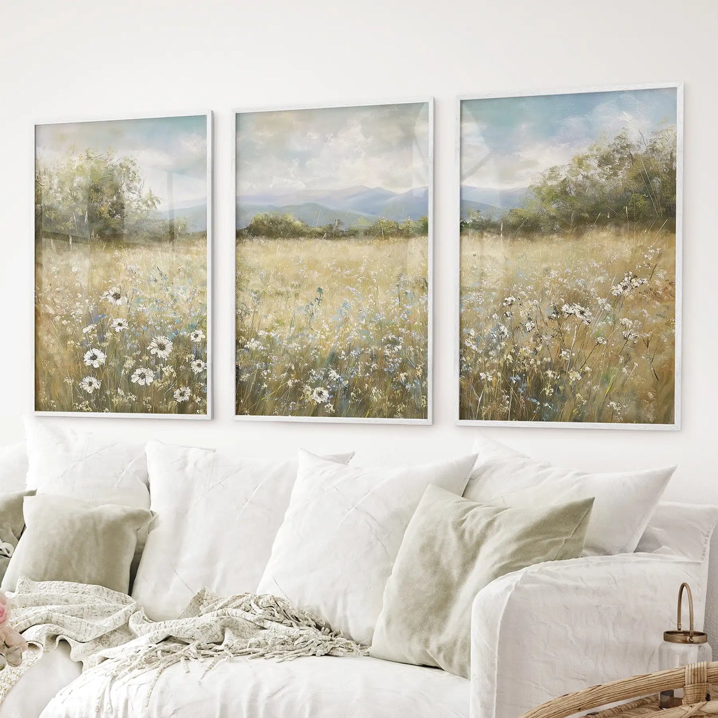 Neutral Meadow Wildflowers Wall Art. Set of 3 Nature  Prints  (online exclusive)