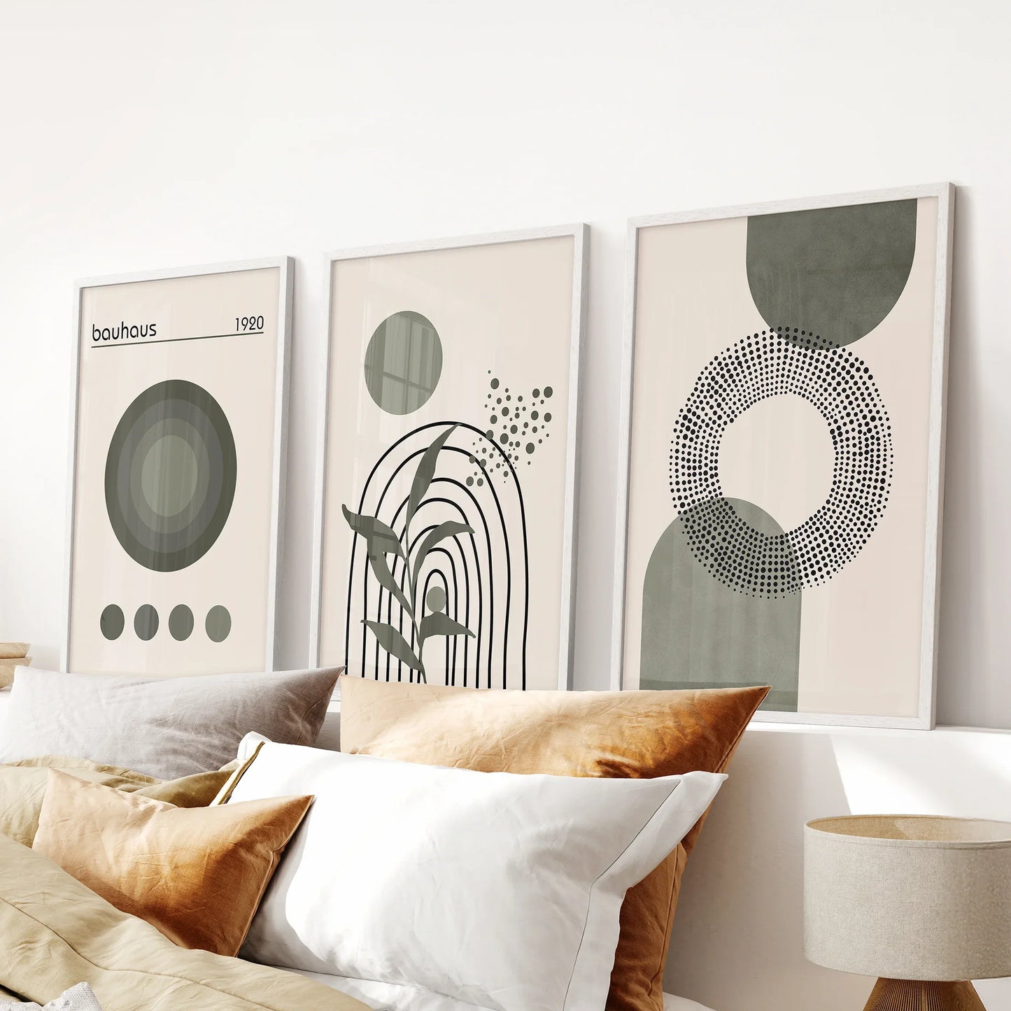 Boho Green Poster Set of 3. Bauhaus and Mid Century  Abstract Prints  (online exclusive)