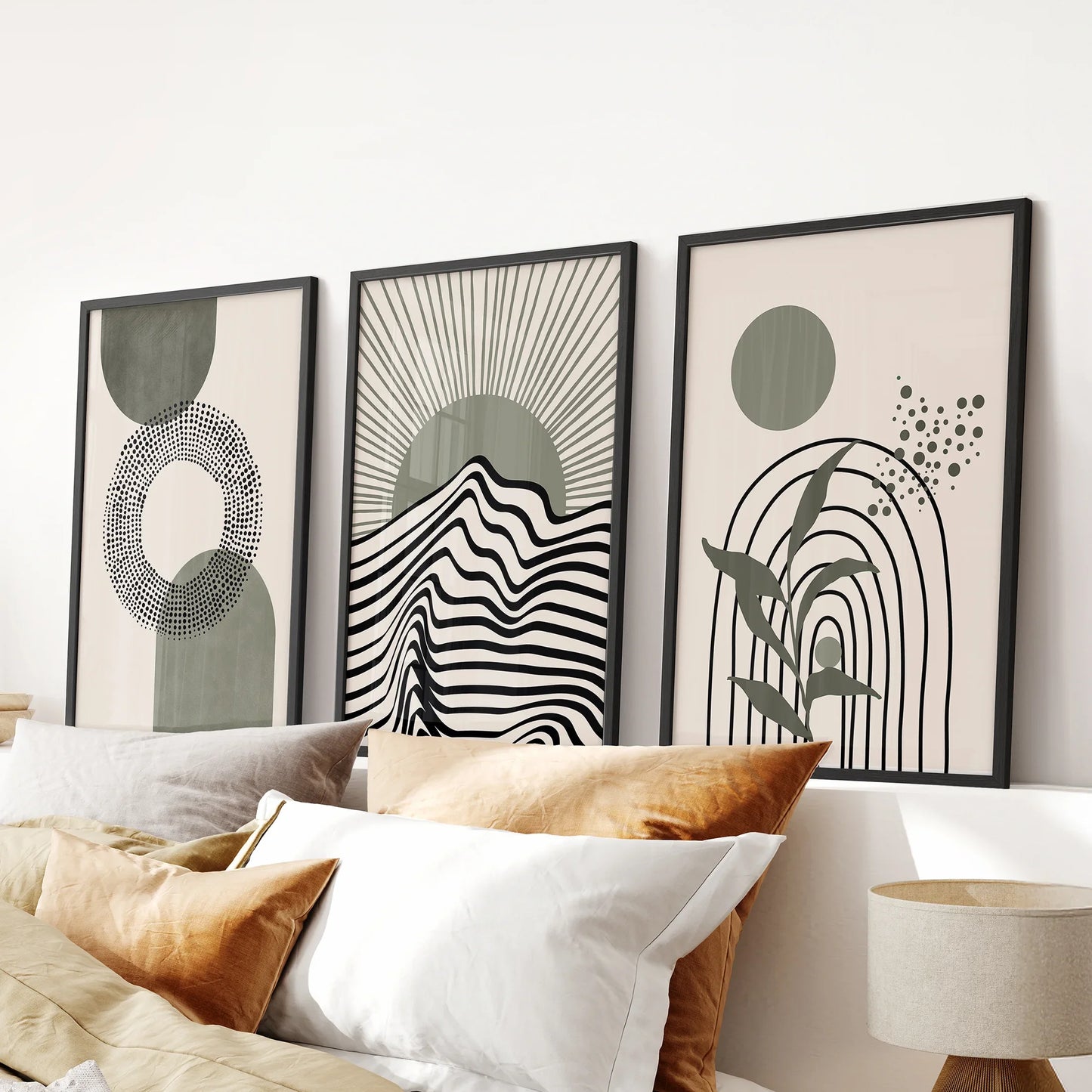Boho Sage Green 3 Piece Wall Art. Mid-Century Art  Prints for Living Room  (online exclusive)