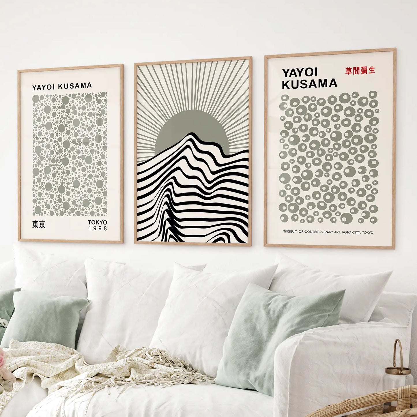 Exhibition Style Wall Art. Set of 3 Sage Green Bauhaus  Prints for Apartment or Dorm  (online exclusive)
