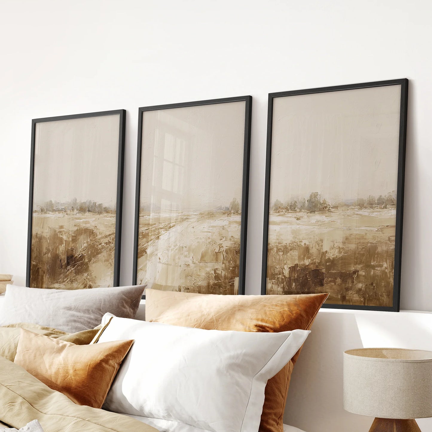 Neutral Abstract Landscape Art. Beige Farmhouse Triptych  (online exclusive)