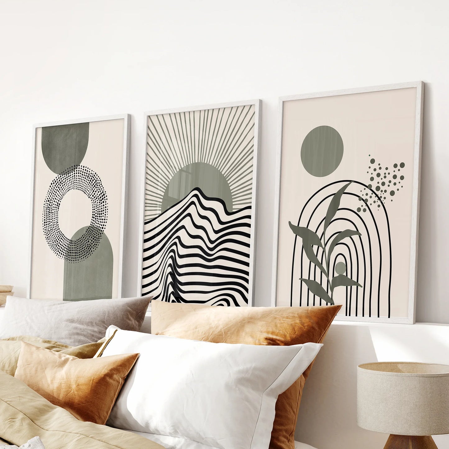 Boho Sage Green 3 Piece Wall Art. Mid-Century Art  Prints for Living Room  (online exclusive)