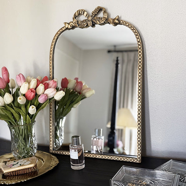 Antique Gold Bow Mirror, Choose Your Size (Online Exclusive)