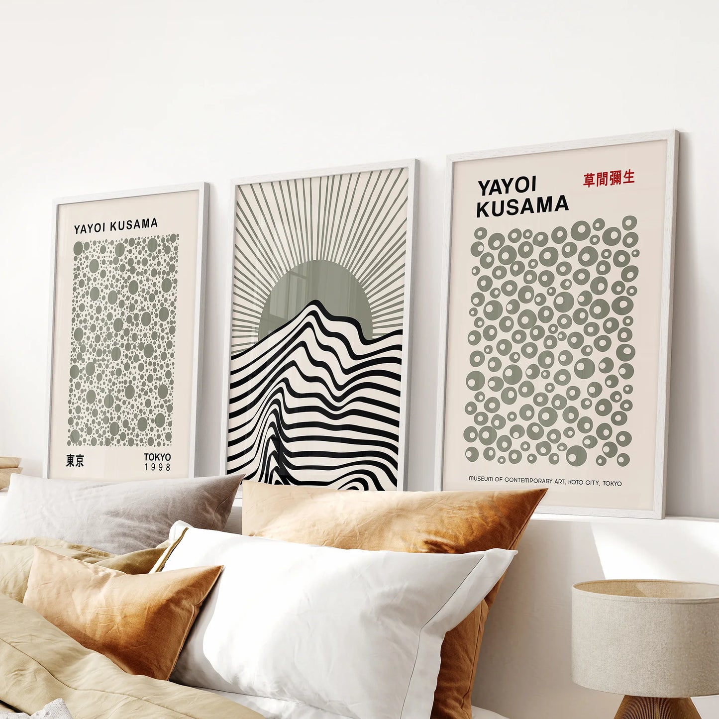 Exhibition Style Wall Art. Set of 3 Sage Green Bauhaus  Prints for Apartment or Dorm  (online exclusive)