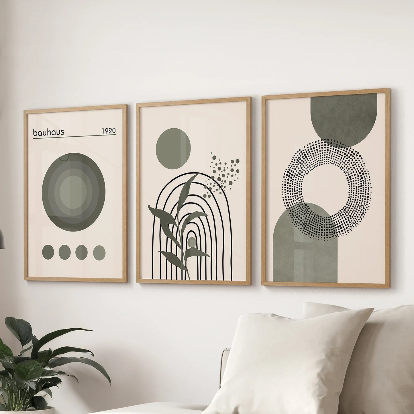 Boho Green Poster Set of 3. Bauhaus and Mid Century  Abstract Prints  (online exclusive)