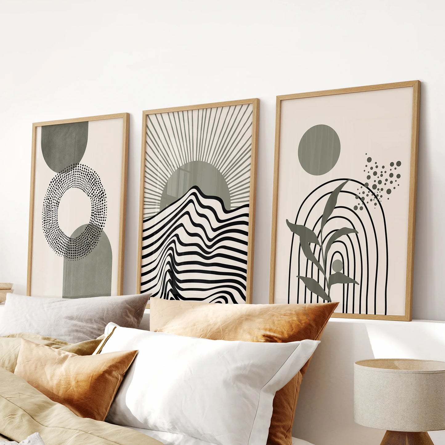 Boho Sage Green 3 Piece Wall Art. Mid-Century Art  Prints for Living Room  (online exclusive)