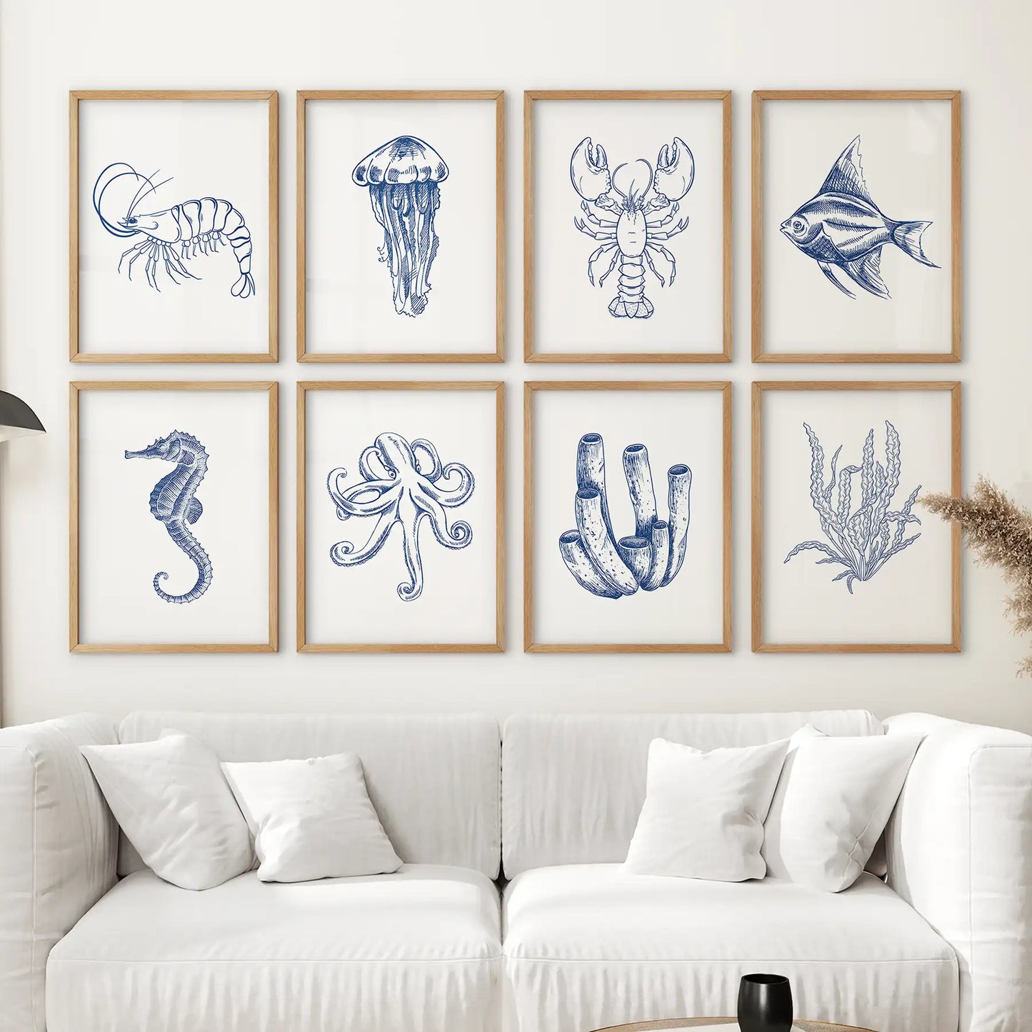 Blue Sea Life Wall Art. Set of 8 Nautical Ocean Animal  (online exclusive)